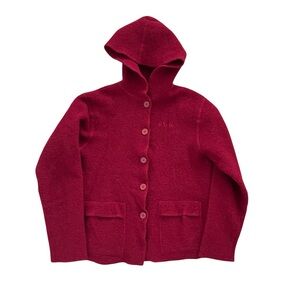 Kutenai Merino Wool Crimson Red Hooded Long Sleeve Buttons Jacket Kids Medium
